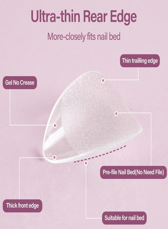 Misssix Extra Short Almond Gel Nail Tips Kit, 360Pcs Pre Etched Clear gel x Fake Nails, Full Cover False Nail 9-in-1 Gel Glue and Portable Mini U V Nail Lamp for Women 12 Sizes - Image 4
